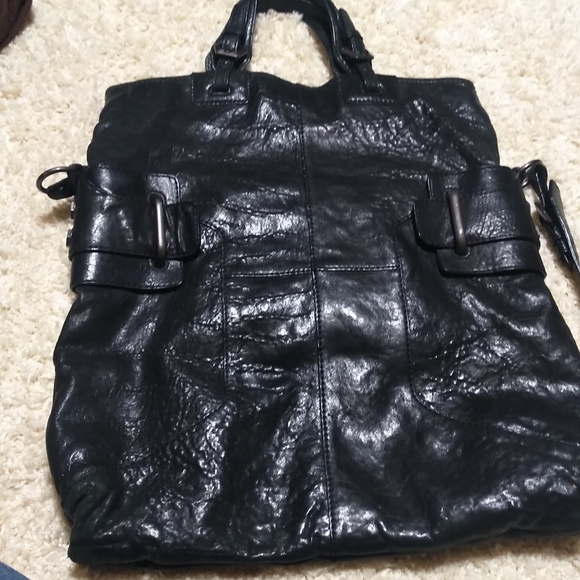 OrYany Foldover Tote Bag Leather Black Purse Satchel Crossbody Convertible - Picture 5 of 8